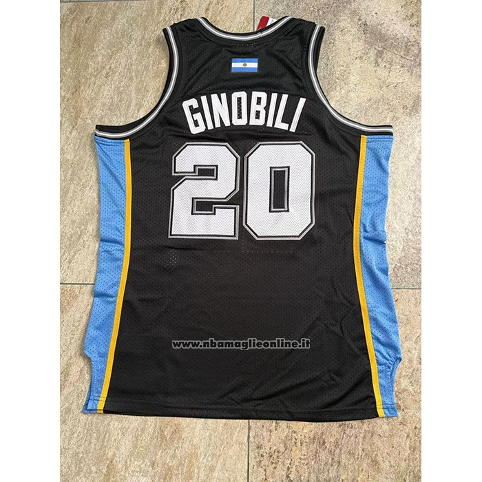 Maglia San Antonio Spurs Manu Ginobili No 20 Mitchell & Ness 2002-18 Nero